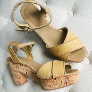 DKNY Cork Platform Heel Wedge Sandals Sz 7.5/38 SPAIN NIB DANNA KARAN square toe